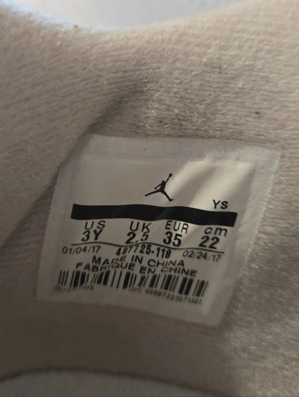 Jordan Kids' Plush-Lined Sneaker in Cream and White Size Youth 3
